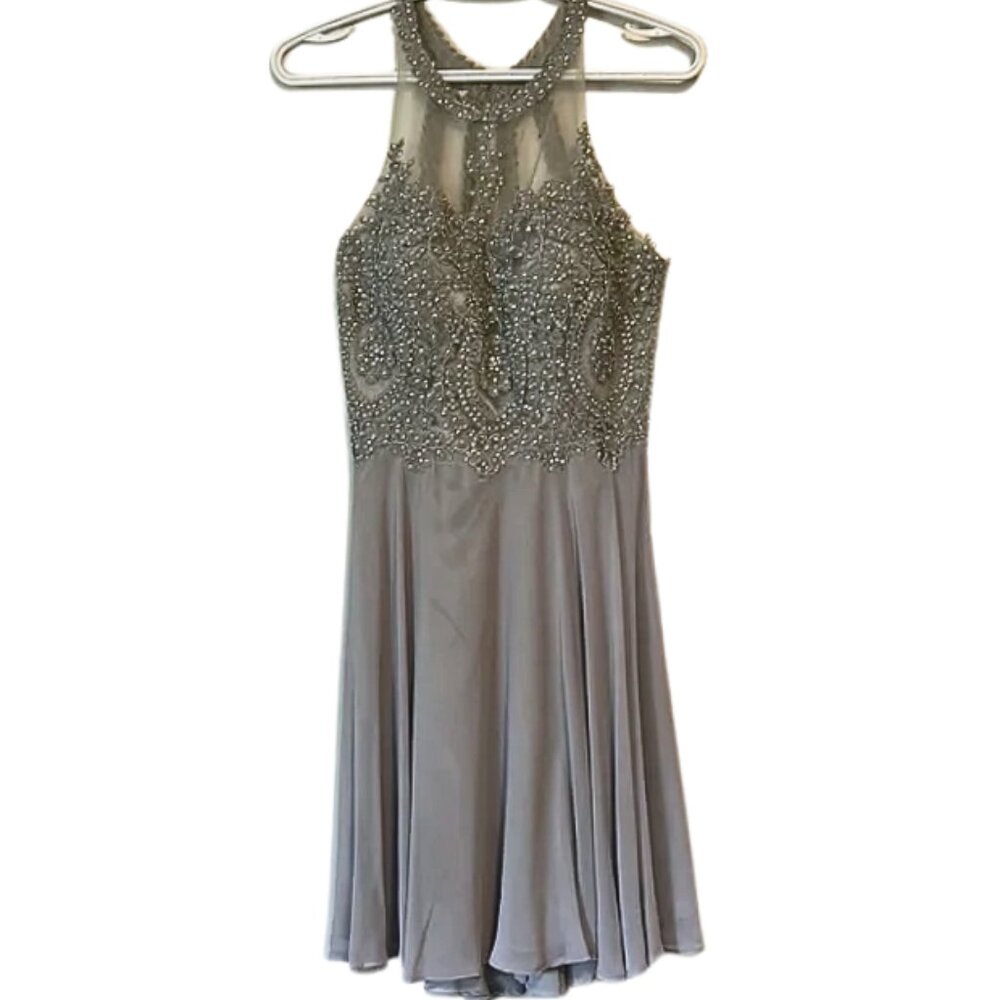 Silver Embellished Halter Formal Dress